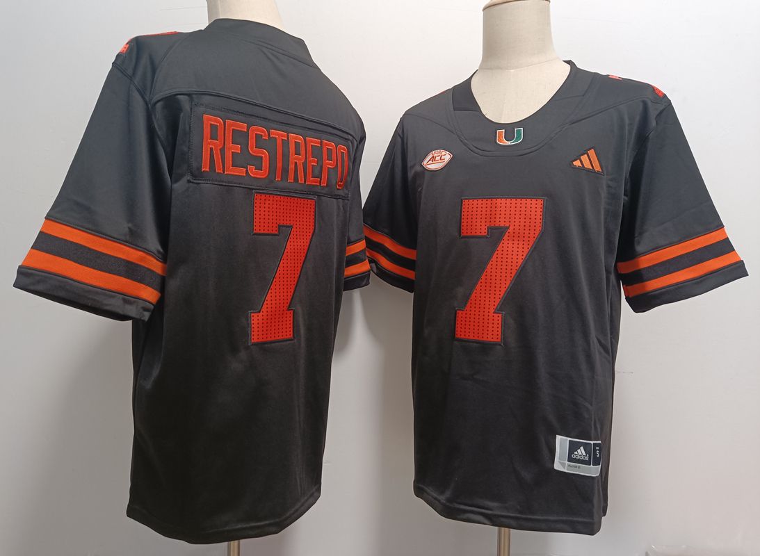 Men Miami Hurricanes #7 Restrepo Black 2025 NCAA Jersey->ncaa teams->NCAA Jersey